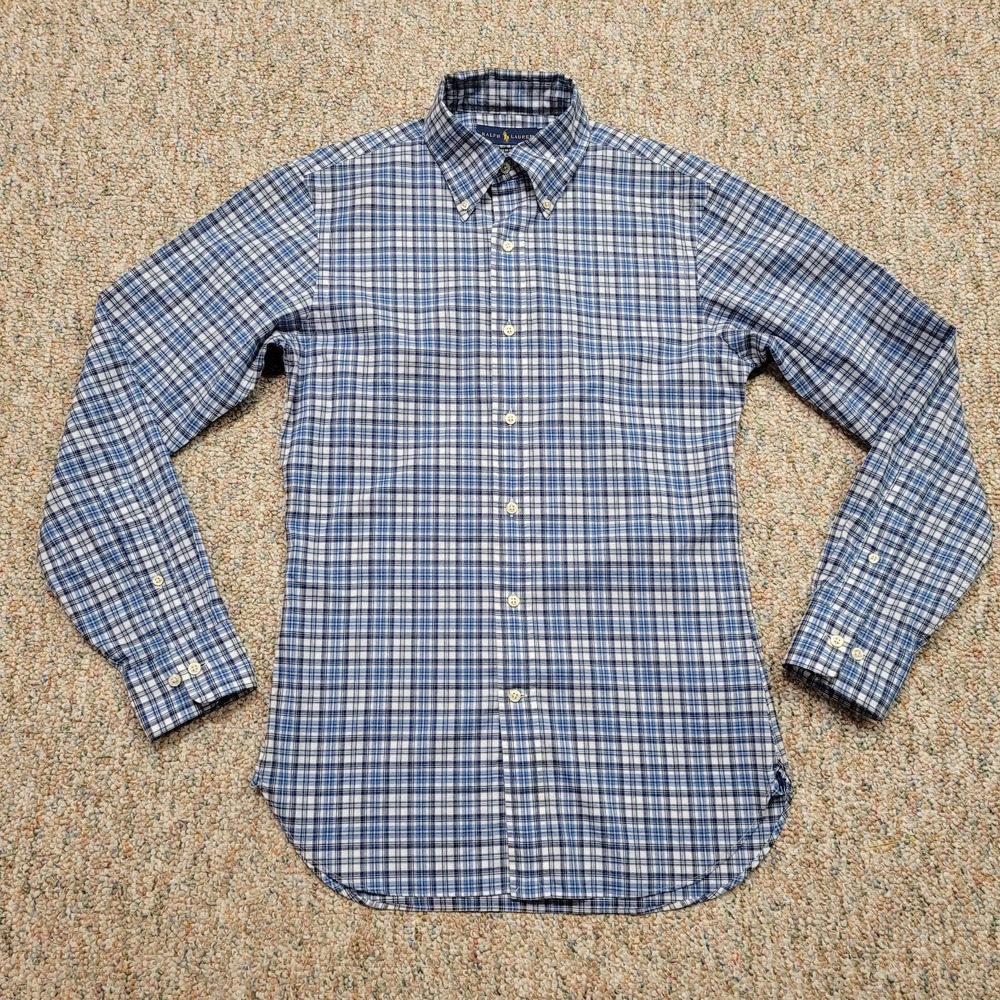 Ralph Lauren Shirt Mens 14.5‎ / 37 Blue Plaid Slim Fit Cotton Blake Button Down